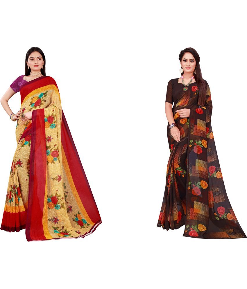     			Saadhvi Cotton Silk Printed Saree With Blouse Piece - Multicolor ( Pack of 2 )