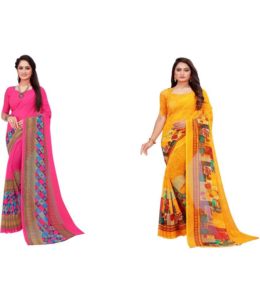     			Saadhvi Cotton Silk Printed Saree With Blouse Piece - Multicolor ( Pack of 2 )