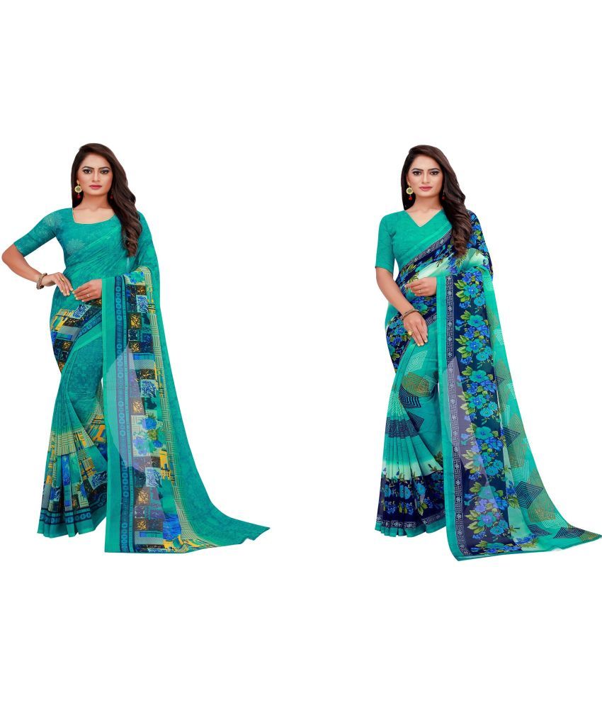     			Saadhvi Cotton Silk Printed Saree With Blouse Piece - Multicolor ( Pack of 2 )