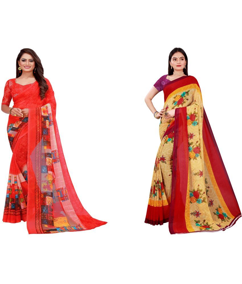     			Saadhvi Cotton Silk Printed Saree With Blouse Piece - Multicolor ( Pack of 2 )