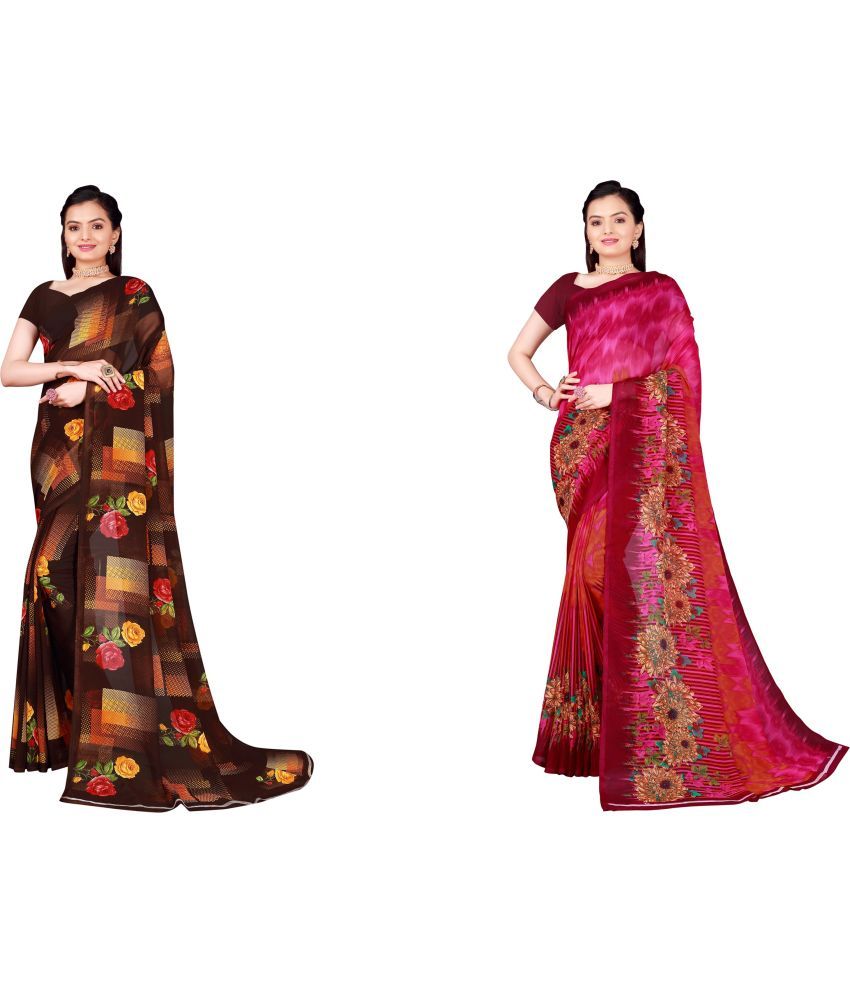     			Saadhvi Cotton Silk Printed Saree With Blouse Piece - Multicolor ( Pack of 2 )