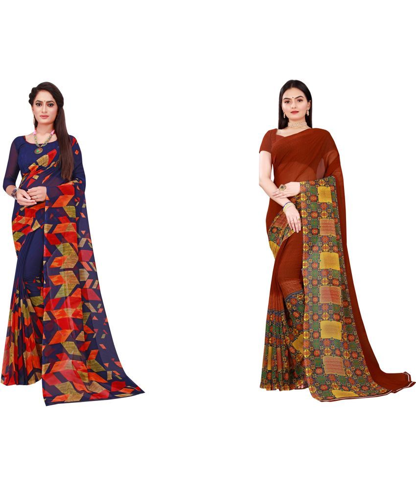     			Saadhvi Cotton Silk Printed Saree With Blouse Piece - Multicolor ( Pack of 2 )