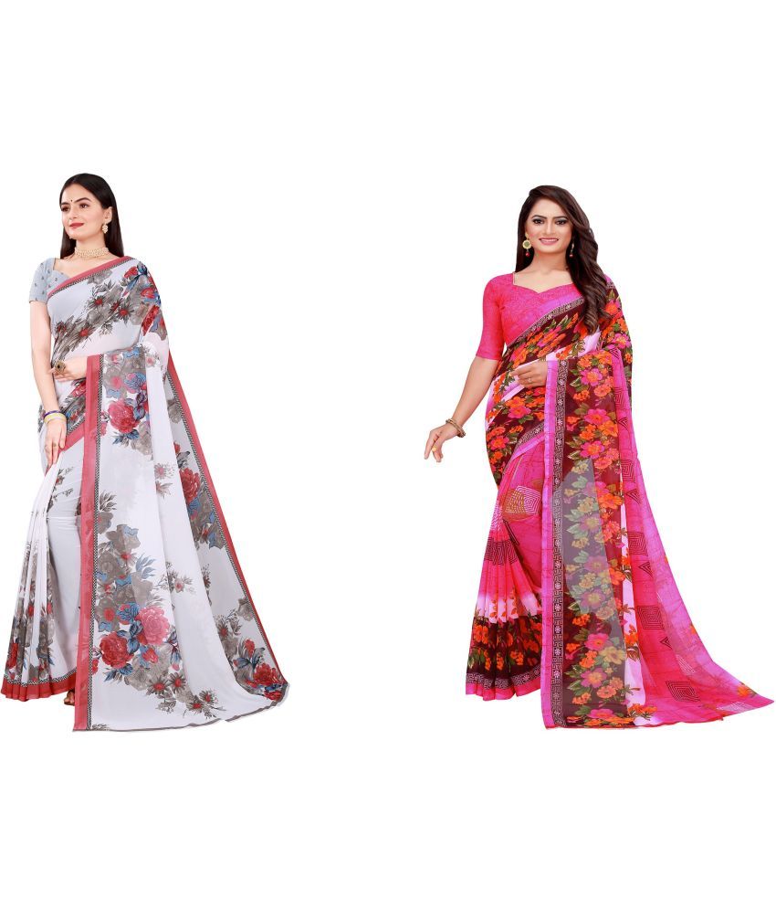     			Saadhvi Cotton Silk Printed Saree With Blouse Piece - Multicolor ( Pack of 2 )