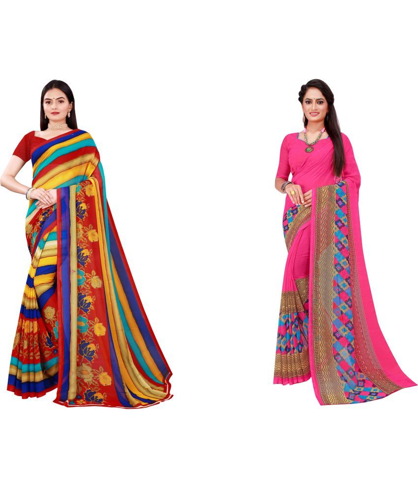     			Saadhvi Cotton Silk Printed Saree With Blouse Piece - Multicolor ( Pack of 2 )