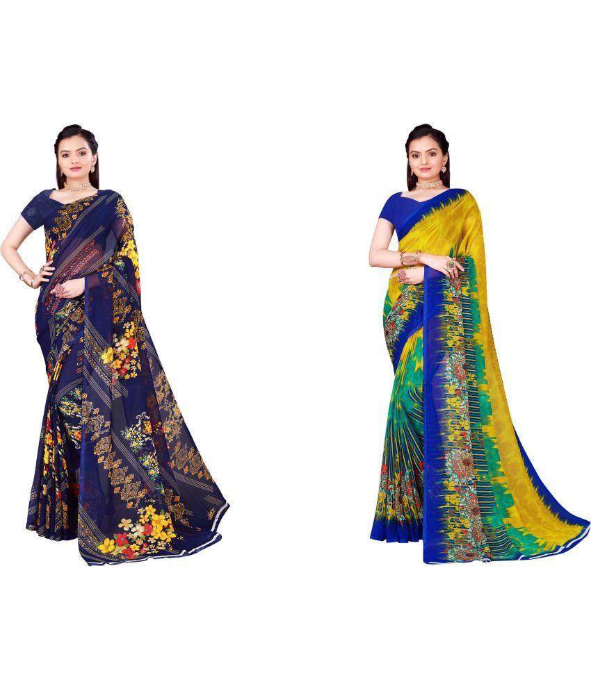     			Saadhvi Cotton Silk Printed Saree With Blouse Piece - Multicolor ( Pack of 2 )