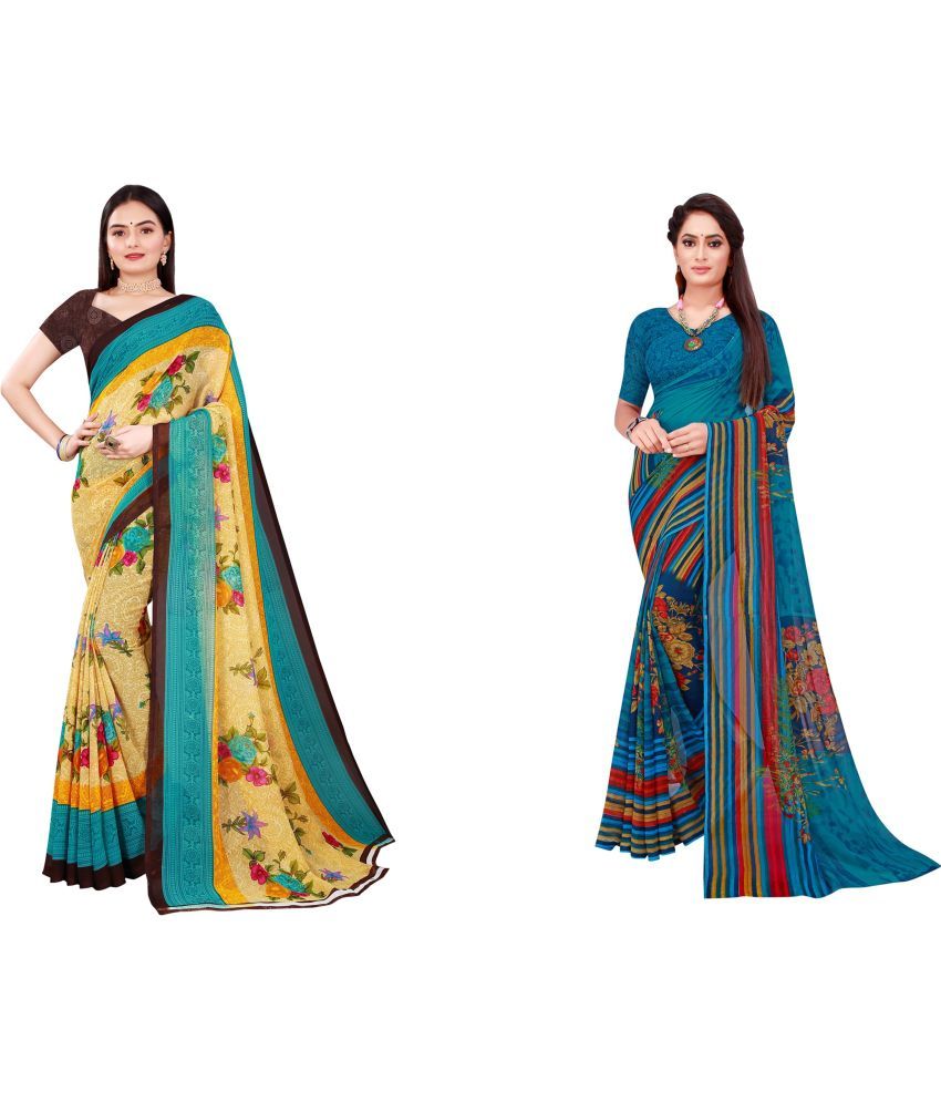     			Saadhvi Cotton Silk Printed Saree With Blouse Piece - Multicolor ( Pack of 2 )