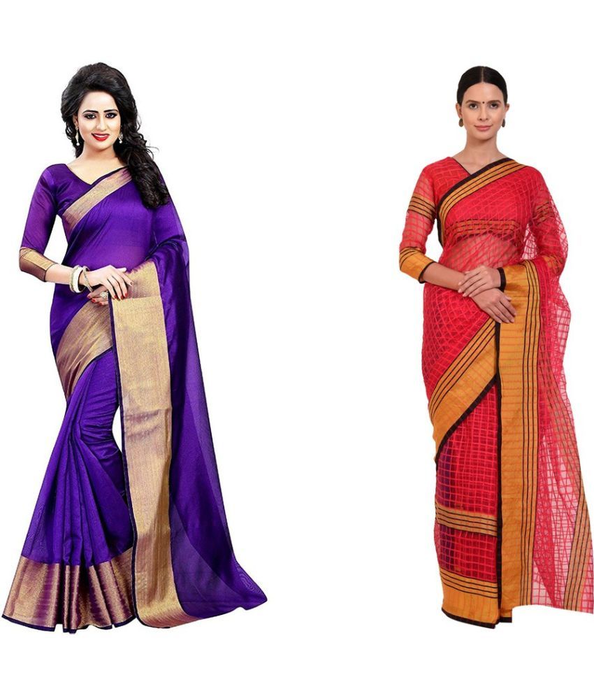     			Saadhvi Cotton Silk Printed Saree With Blouse Piece - Multicolor ( Pack of 2 )