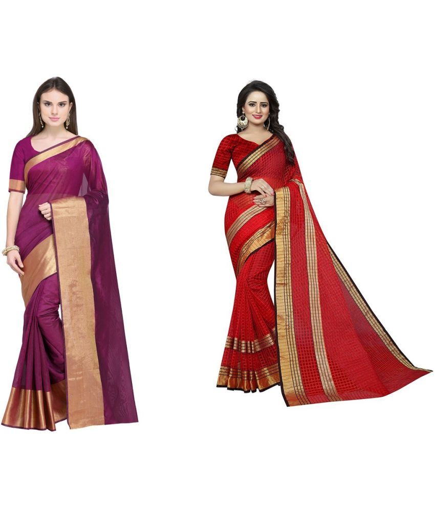     			Saadhvi Cotton Silk Printed Saree With Blouse Piece - Multicolor ( Pack of 2 )