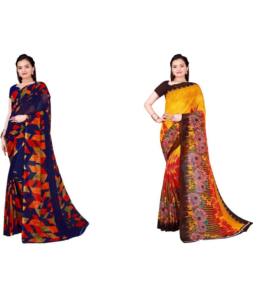     			Saadhvi Cotton Silk Printed Saree With Blouse Piece - Multicolor ( Pack of 2 )