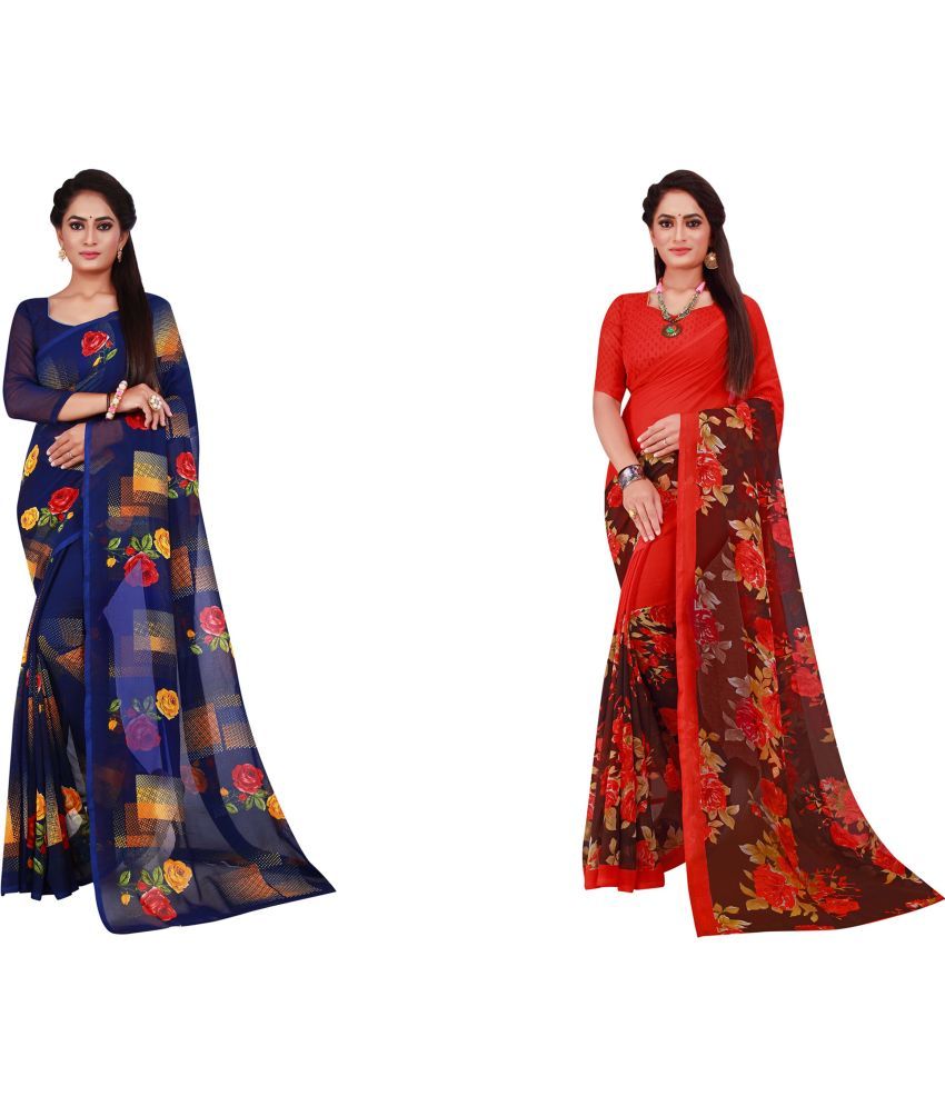     			Saadhvi Cotton Silk Printed Saree With Blouse Piece - Multicolor ( Pack of 2 )