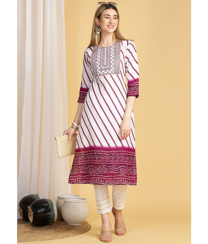     			TRAHIMAM Cotton Printed Kurti With Pants Women's Stitched Salwar Suit - Purple ( Pack of 1 )