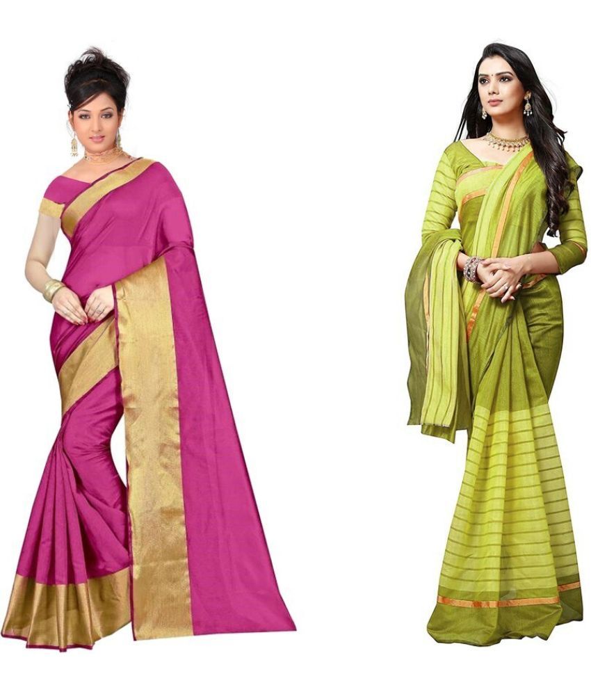     			Vkaran Cotton Silk Printed Saree With Blouse Piece - Multicolor ( Pack of 2 )