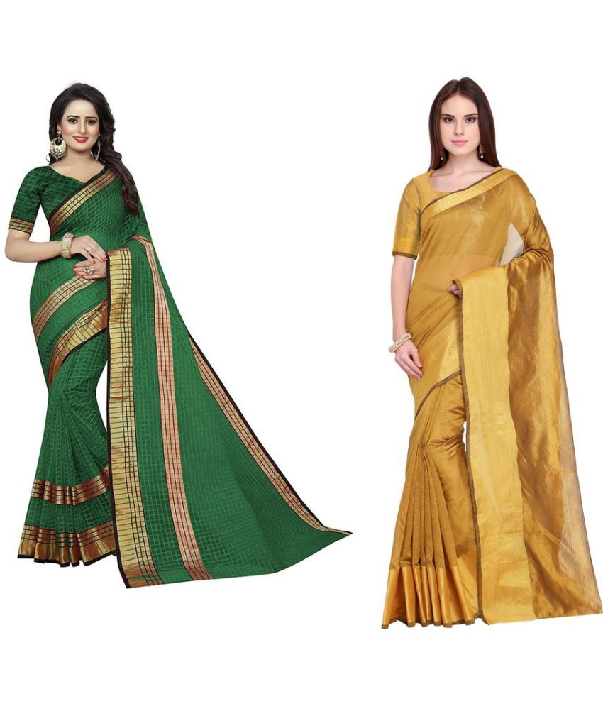     			Vkaran Cotton Silk Printed Saree With Blouse Piece - Multicolor ( Pack of 2 )