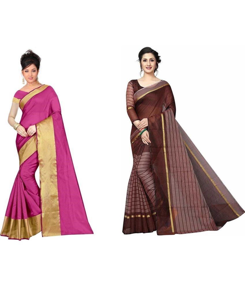     			Vkaran Cotton Silk Printed Saree With Blouse Piece - Multicolor ( Pack of 2 )