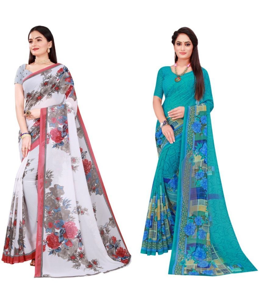     			Vkaran Cotton Silk Printed Saree With Blouse Piece - Multicolor ( Pack of 2 )