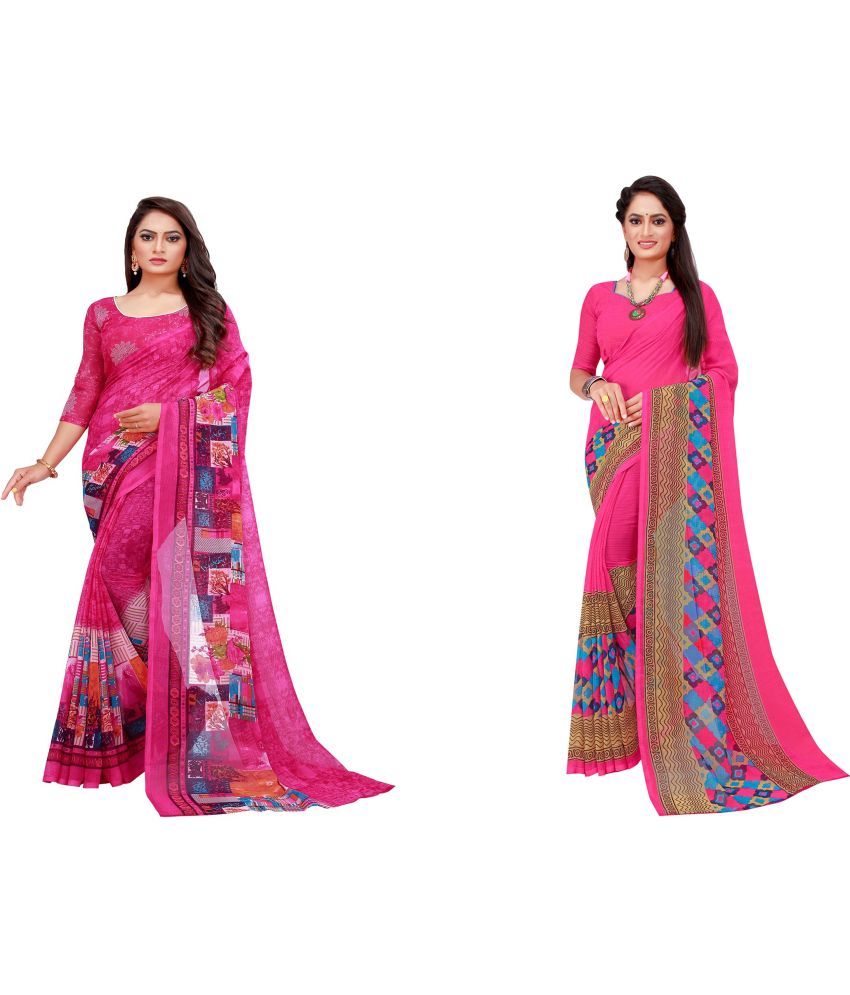     			Vkaran Cotton Silk Printed Saree With Blouse Piece - Multicolor ( Pack of 2 )