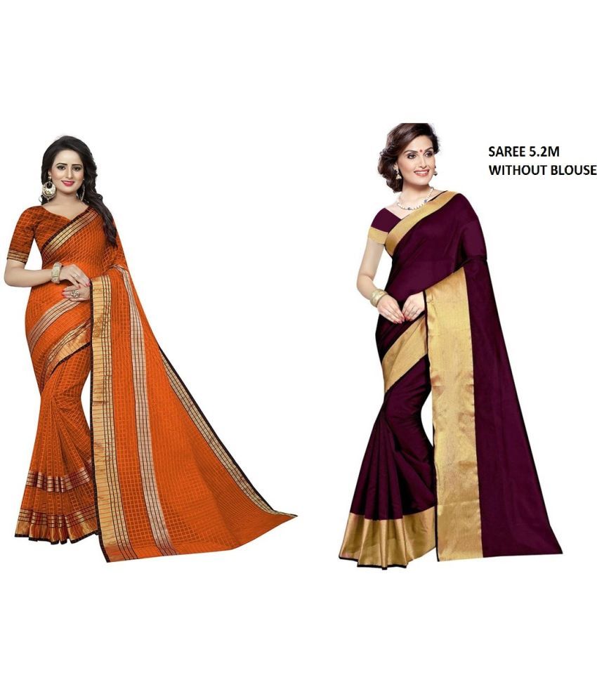     			Vkaran Cotton Silk Printed Saree With Blouse Piece - Multicolor ( Pack of 2 )