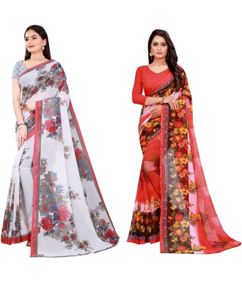     			Vkaran Cotton Silk Printed Saree With Blouse Piece - Multicolor ( Pack of 2 )