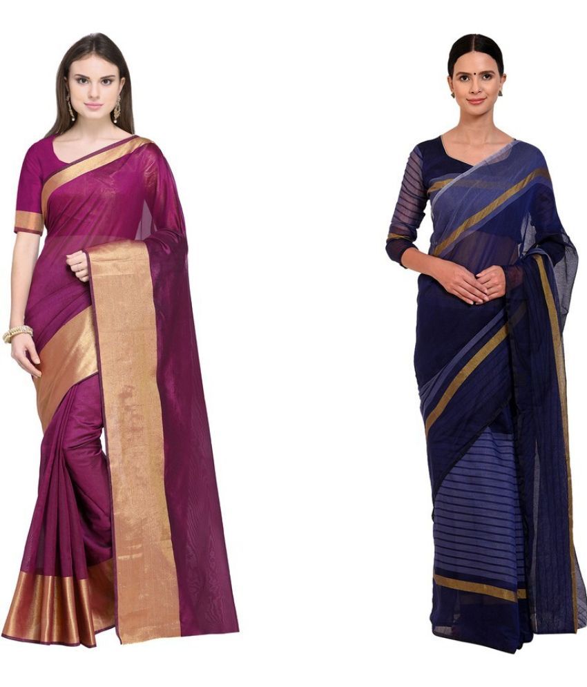     			Vkaran Cotton Silk Printed Saree With Blouse Piece - Multicolor ( Pack of 2 )