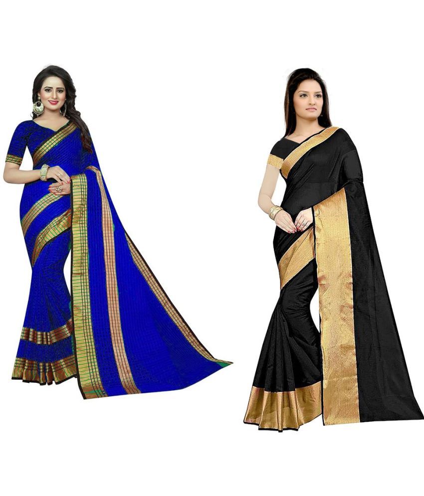     			Vkaran Cotton Silk Printed Saree With Blouse Piece - Multicolor ( Pack of 2 )