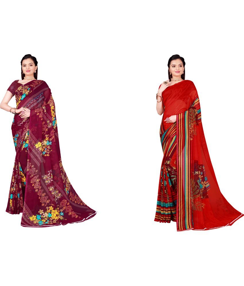     			Vkaran Cotton Silk Printed Saree With Blouse Piece - Multicolor ( Pack of 2 )