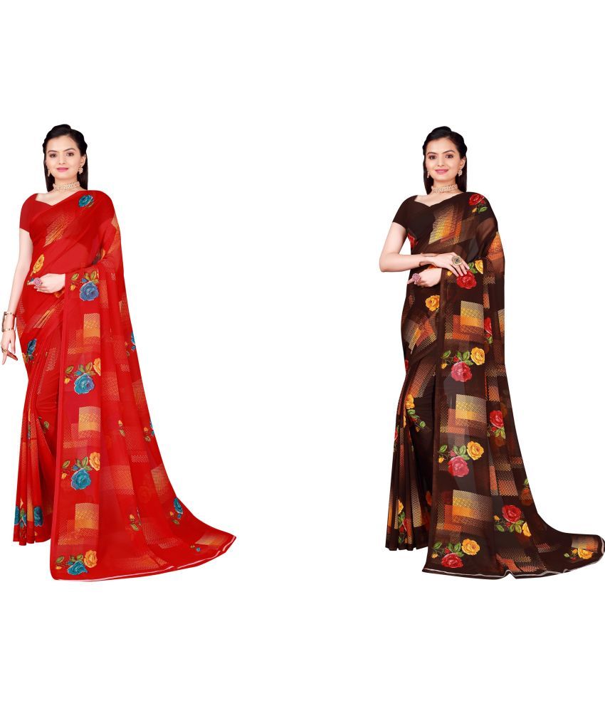     			Vkaran Cotton Silk Printed Saree With Blouse Piece - Multicolor ( Pack of 2 )