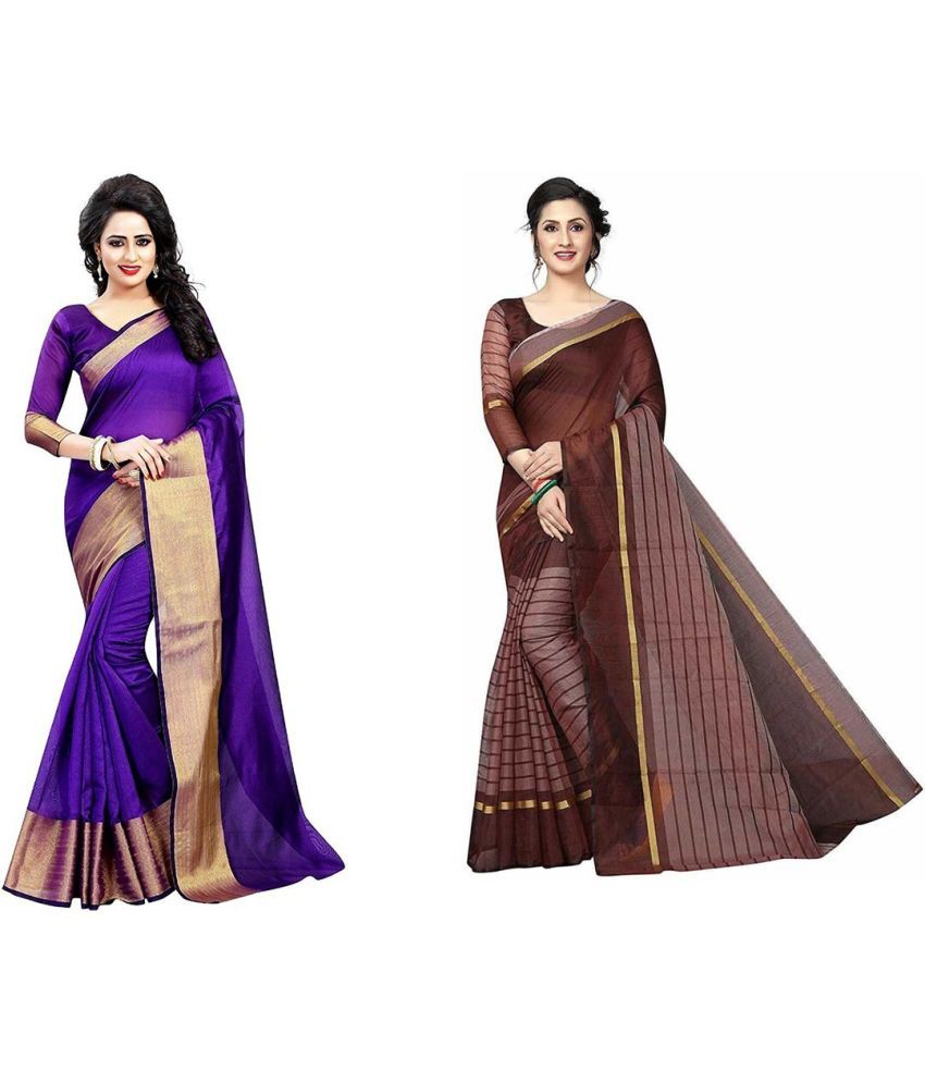     			Vkaran Cotton Silk Printed Saree With Blouse Piece - Multicolor ( Pack of 2 )