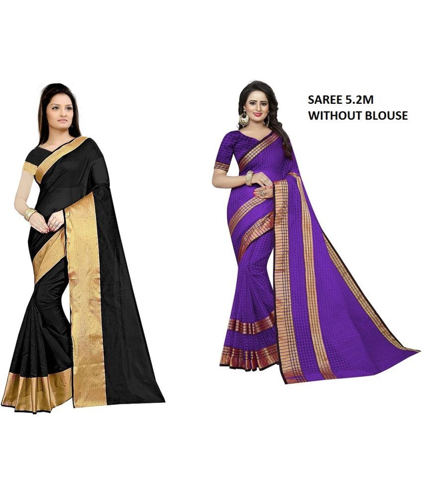     			Vkaran Cotton Silk Printed Saree With Blouse Piece - Multicolor ( Pack of 2 )