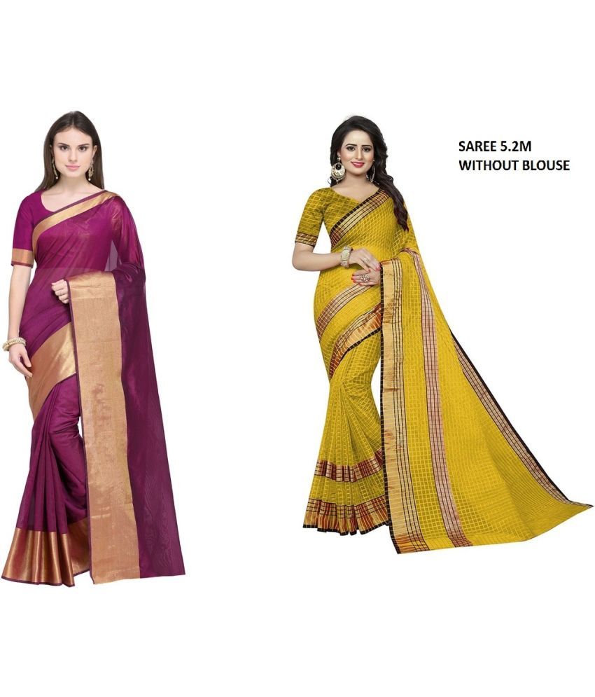     			Vkaran Cotton Silk Printed Saree With Blouse Piece - Multicolor ( Pack of 2 )