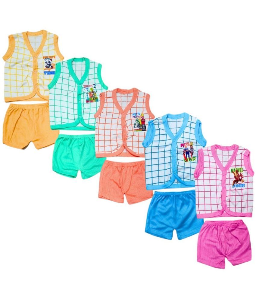     			onplay junior Multicolor Cotton Unisex Top & Shorts ( Pack of 5 )