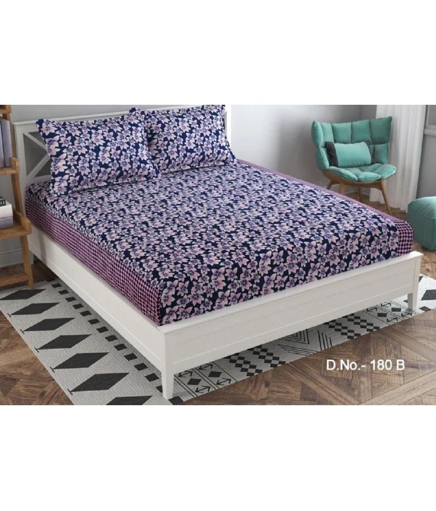     			BlinkBerrry Microfiber Floral 1 Double King Size Bedsheet with 2 Pillow Covers - Indigo