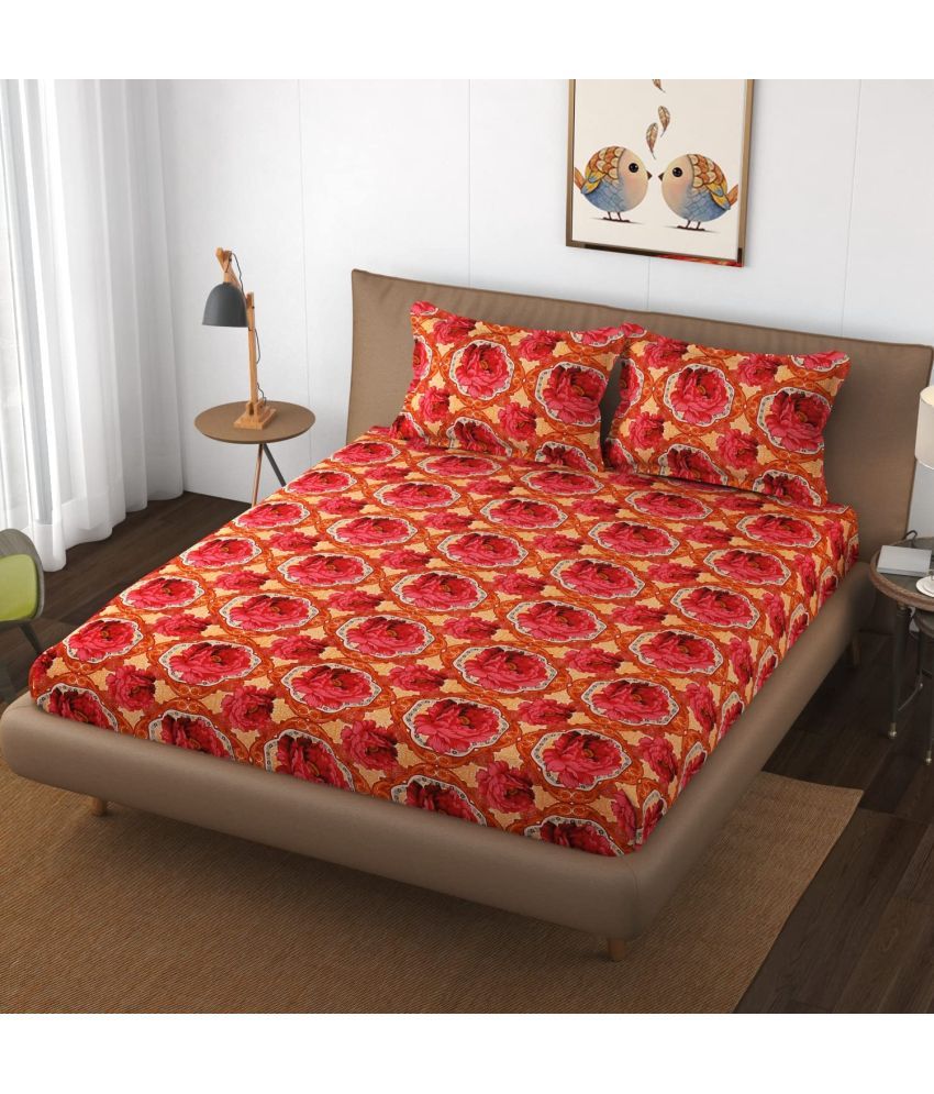     			BlinkBerrry Microfiber Floral 1 Double King Size Bedsheet with 2 Pillow Covers - Red