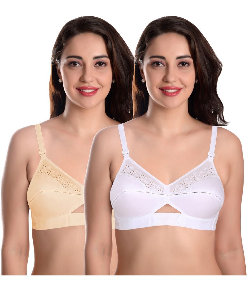     			Featherline Beige,White Cotton Non Padded Women's Everyday Bra ( Pack of 2 )