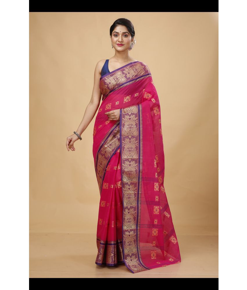     			Happy Creation Cotton Self Design Saree Without Blouse Piece - Pink ( Pack of 1 )