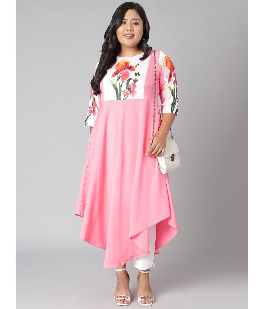     			Janasya Crepe Printed Asymmetrical Women's Kurti - Pink ( Pack of 1 )