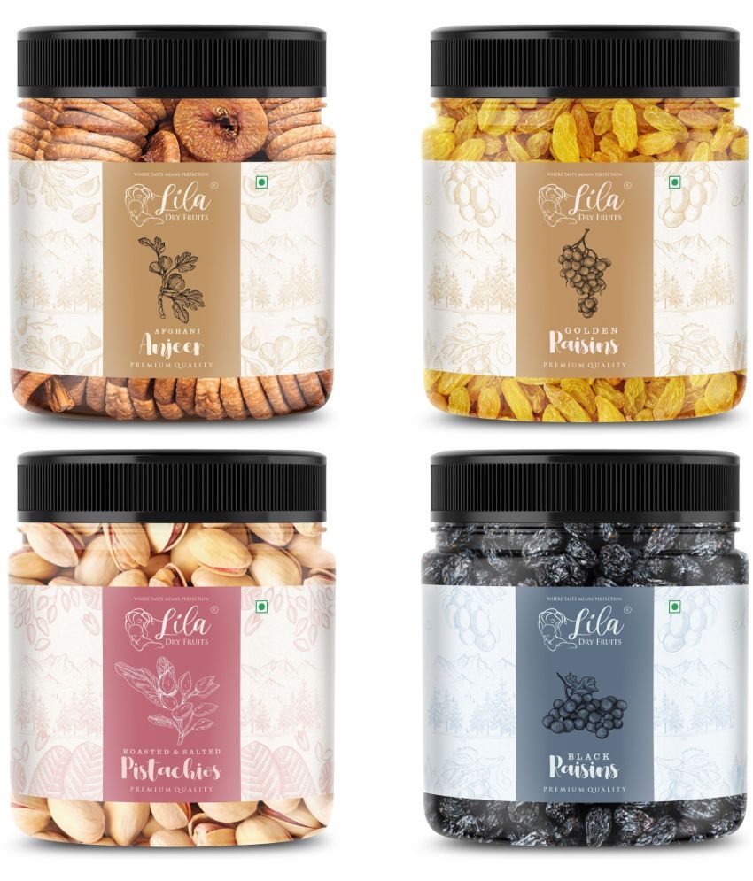     			Lila Dry Fruits Figs(100gm), Pistachios(100gm), Green Raisins(100gm) & Black Raisin(100 gm)