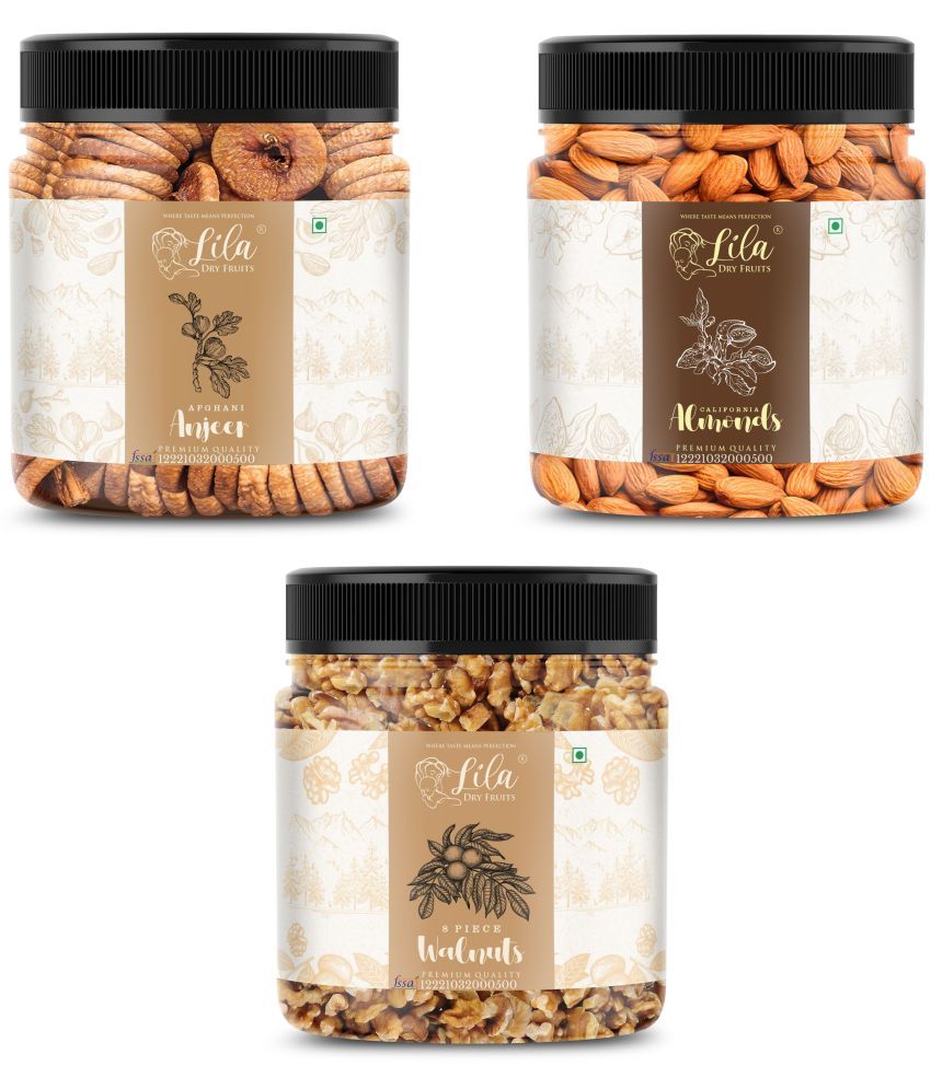     			Lila Dry Fruits Figs (100gm), Almond(100gm) & Walnut(100 gm) Combo | Kaju Badam Akhrot Combo