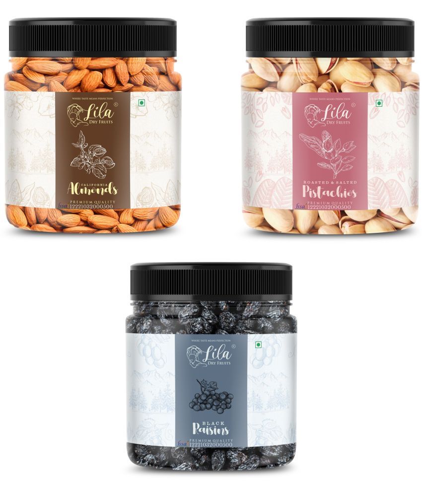     			Lila Dry Fruits Almond(100gm),Pistachios(100 gm) Black Raisin(100gm) Combo |Badam Pista Kishmish