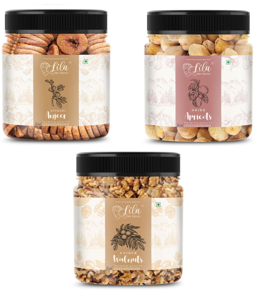     			Lila Dry Fruits Figs (100gm),Walnut(100gm) & Apricot(100 gm) Combo | Kaju Akhrot Khubani Combo