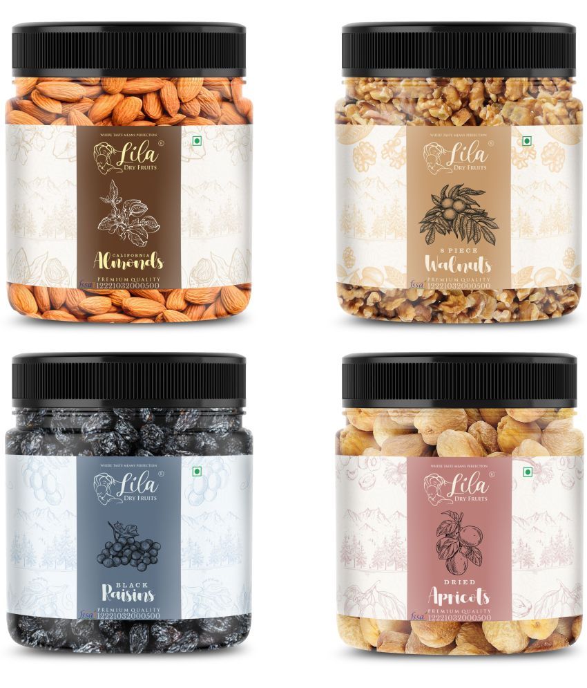     			Lila Dry Fruits Almond (100gm), Walnuts(100gm), Black Raisins(100gm) & Apricots(100 gm)