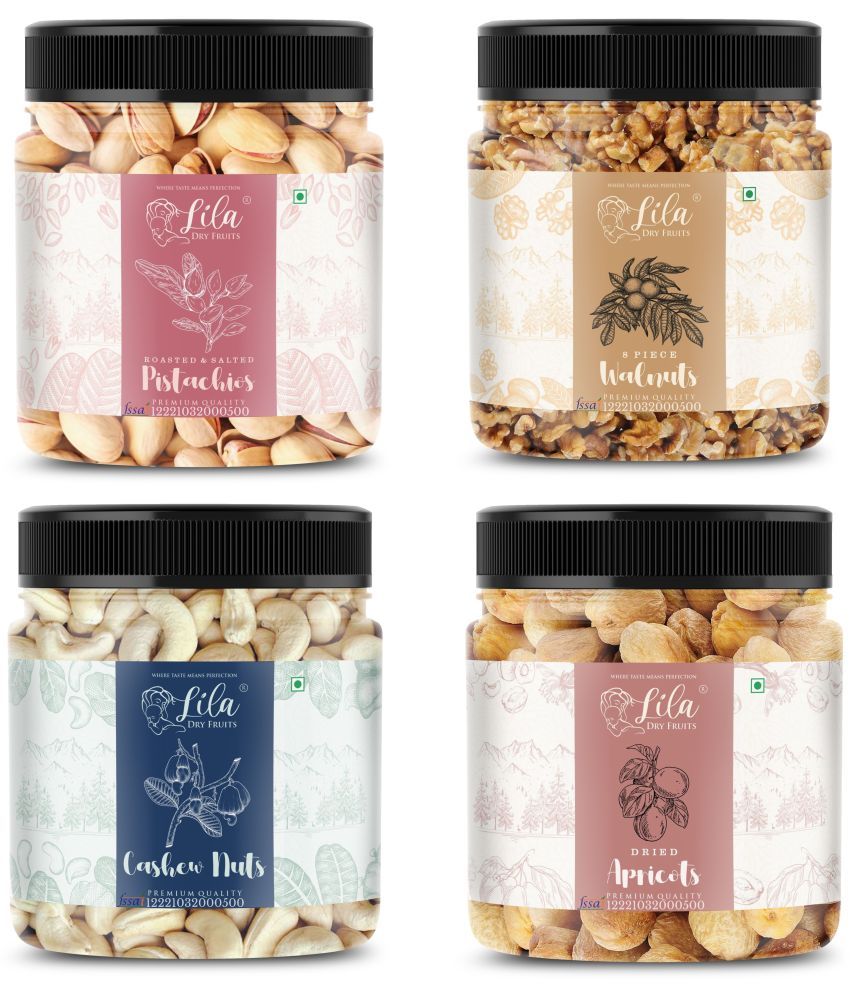     			Lila Dry Fruits Cashew(100gm), Pistachios(100gm), Walnut(100gm) & Apricots(100 gm)