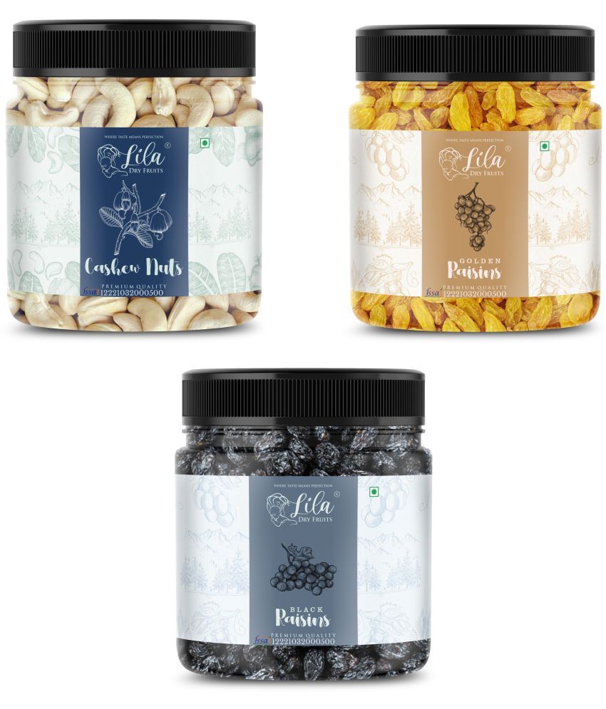     			Lila Dry Fruits Cashew (100gm),Green Raisin(100 gm) & Black Raisin(100 gm) Combo | Kaju Kishmish