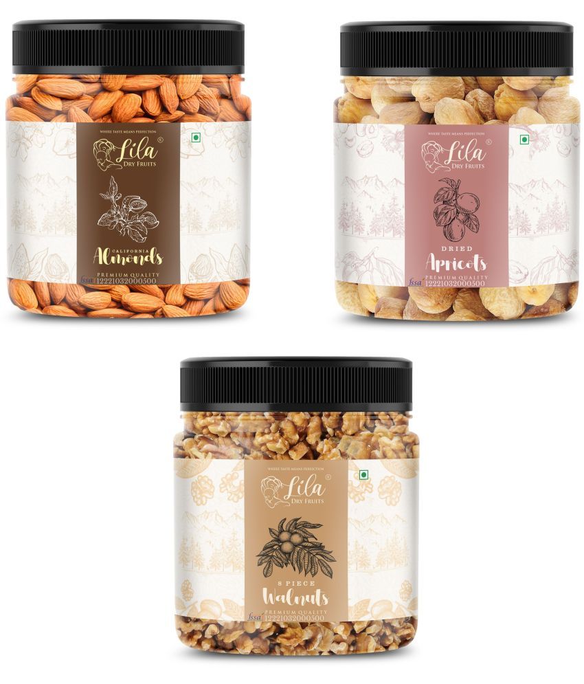     			Lila Dry Fruits Almond (500gm), Walnut(500gm) & Apricots(500 gm) Combo | Badam Akhrot & Khubani