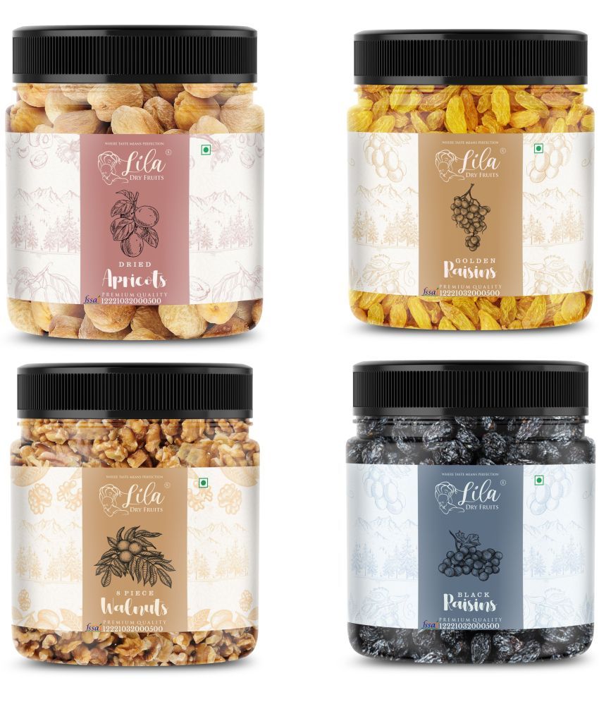     			Lila Dry Fruits Walnut(100gm), Green Raisin(100gm), Black Raisin(100gm), Apricots(100gm) Combo