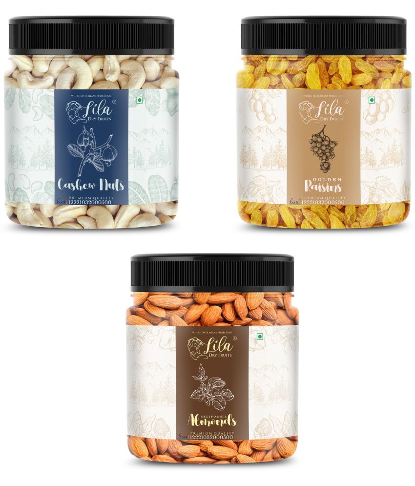     			Lila Dry Fruits Cashew (100gm), Almond(100gm) & Green Raisin(100 gm) Combo | Kaju Badam Kishmish