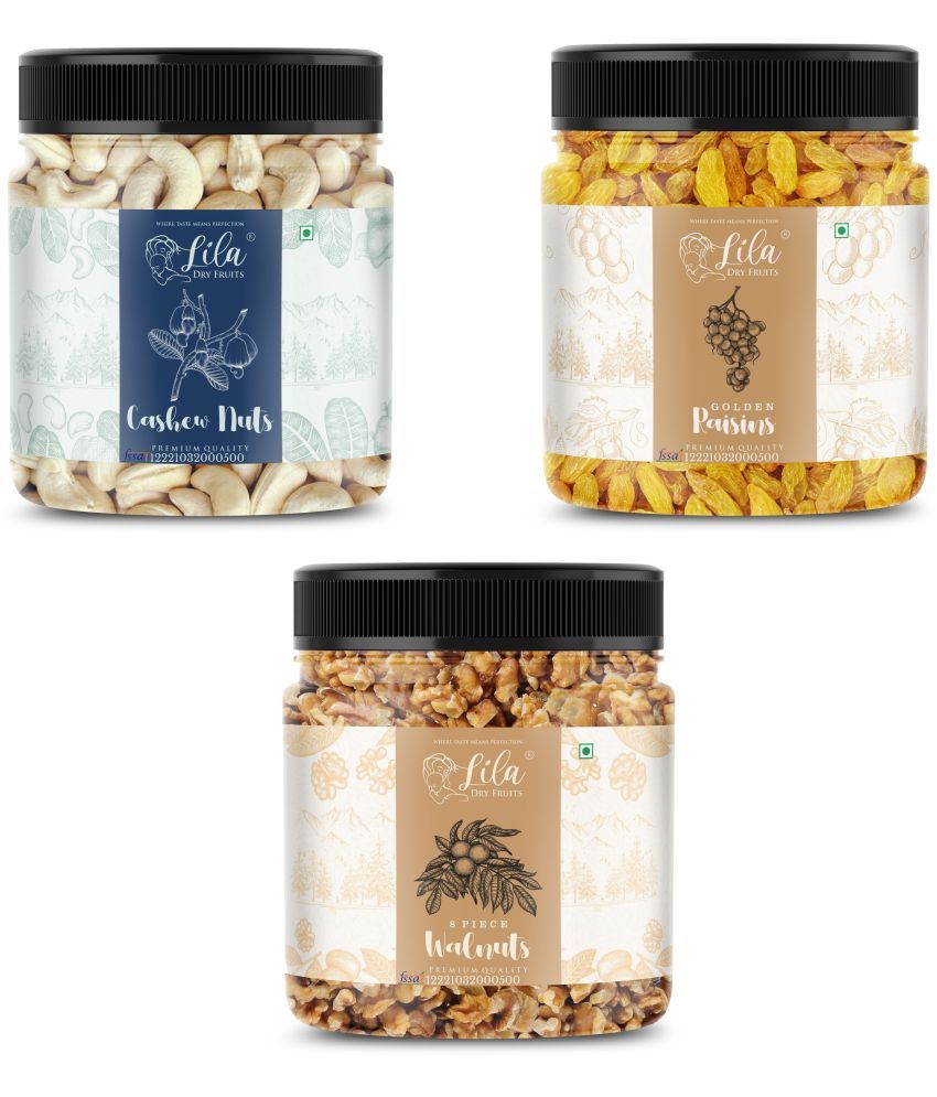     			Lila Dry Fruits Cashew (100gm),Walnut(100gm) & Green Raisin(100 gm) Combo | Kaju Akhrot Kishmish