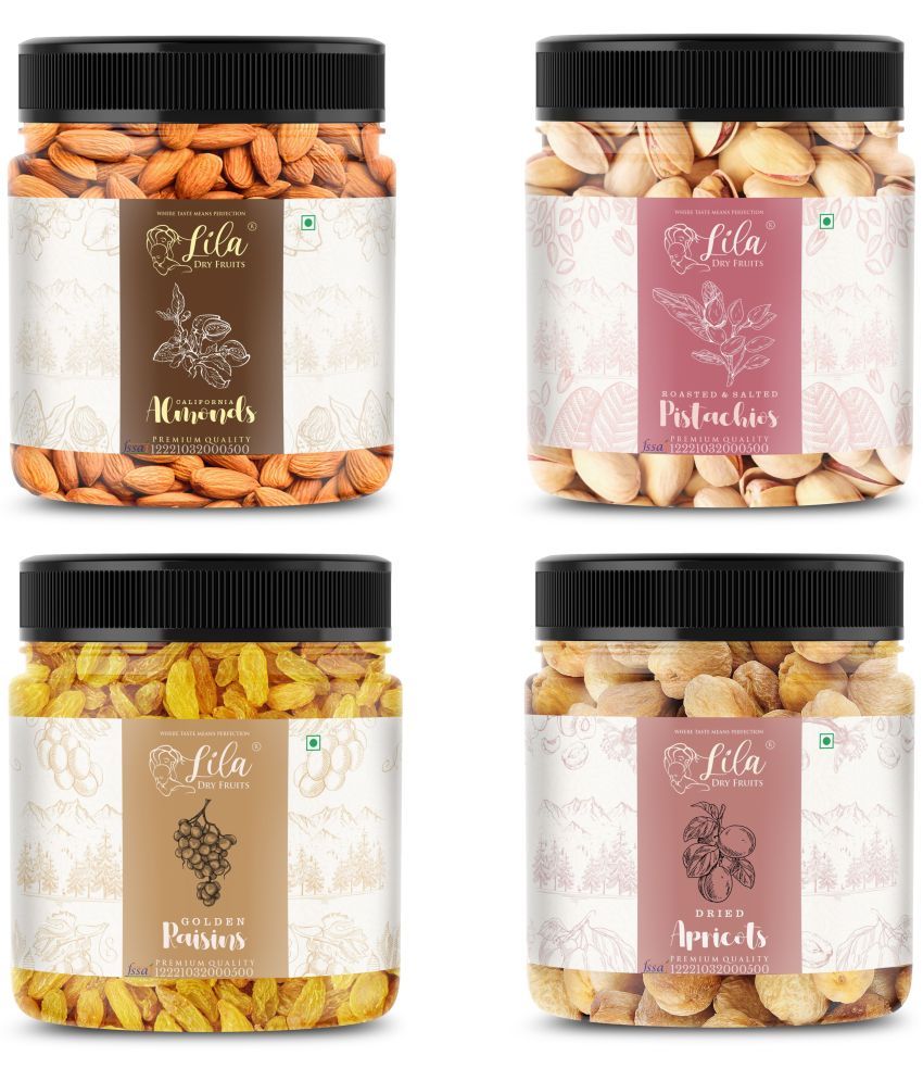     			Lila Dry Fruits Almond(250gm), Salted Pista (250gm), Green Raisin (250gm) & Apricots(250 gm)