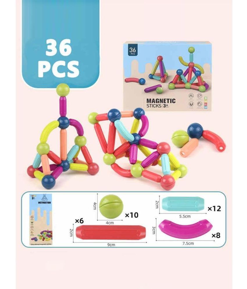     			RAINBOW RIDERS Magnetic Sticks 36 pcs Building Blocks for Kids- Magnetic Toys for Kids Girls Boys-3+ Yeras  Toddlers Educational Stem Learning Magnet Stick with Balls Game Set,Multicolor (Magnetic Stick 36 pcs)