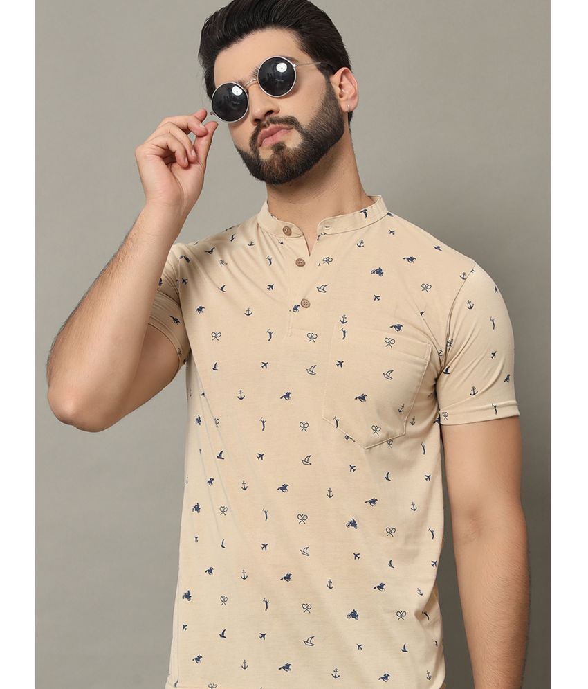     			RELANE Cotton Blend Regular Fit Printed Half Sleeves Men's T-Shirt - Beige ( Pack of 1 )