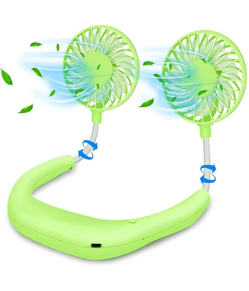     			Rechargeable Neck Fan with 3 Speed Modes Portable Wearable Design.